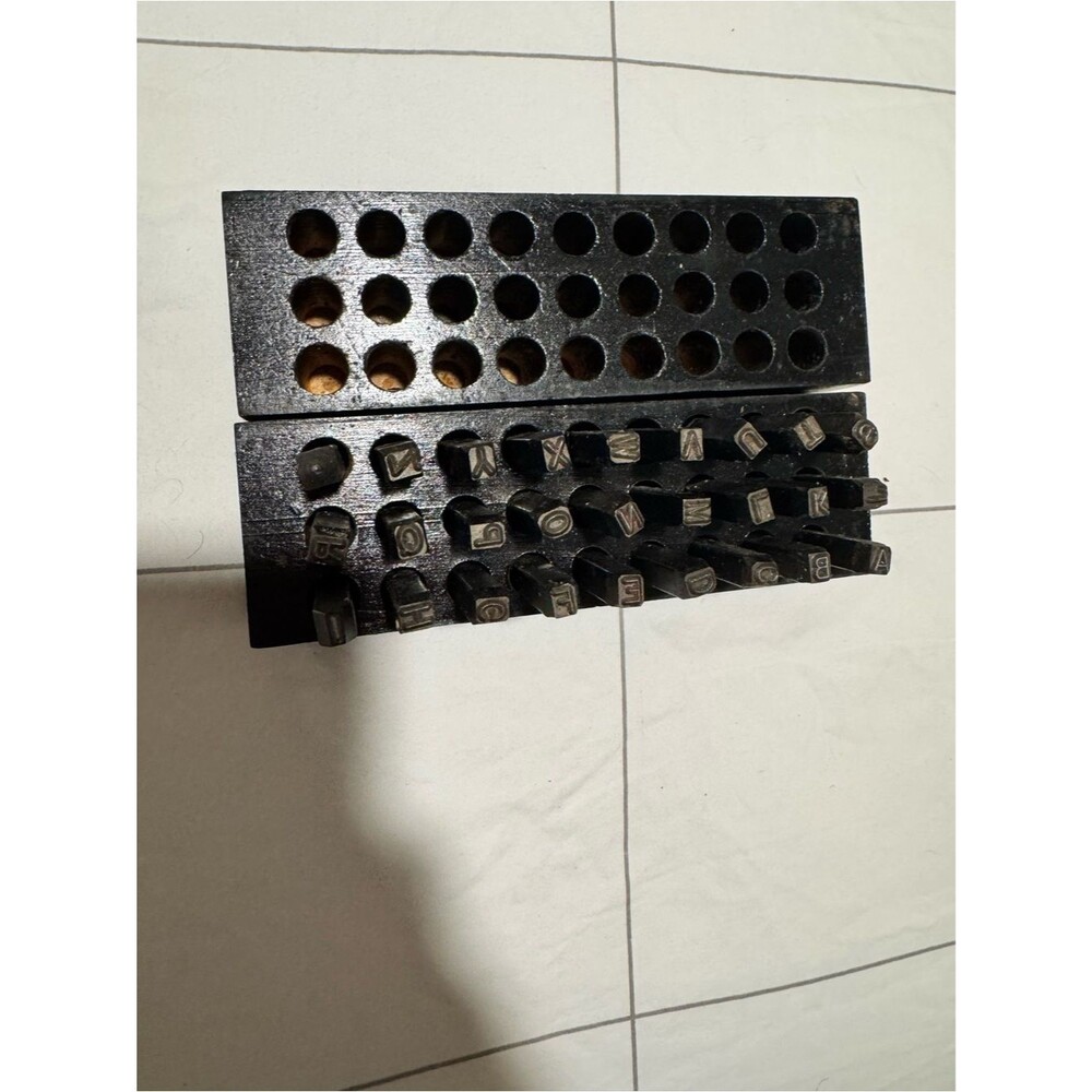 Set of Metal Letter & Number Stamps with Wood Holder - Black